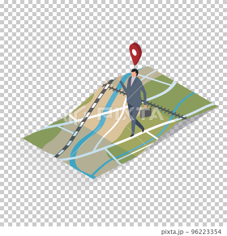 Businessman walking on isometric map Businessman walking on isometric map 96223354