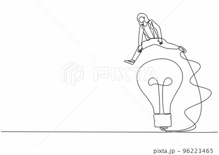 Continuous one line drawing businesswoman jumping over big light bulb. Creativity and improvisation business idea. Innovation transformation technology. Single line design vector graphic illustration Continuous one line drawing businesswoman jumping over big light bulb. Creativity and improvisation business idea. Innovation transformation technology. Single line design vector graphic illustration 96223465