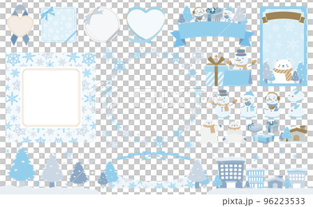 帶雪花的冬季框架和冬季插圖 set_cold color_no text 96223533