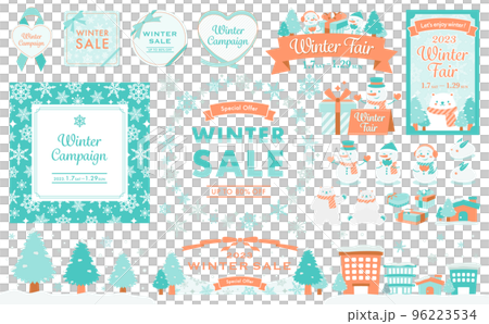 Winter frame and winter illustration set with snowflakes_cold and warm colors 96223534