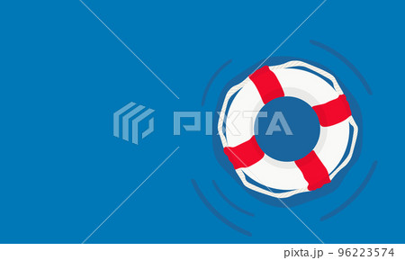 Vector flat style colored illustration of lifebuoy on blue background. SOS emergency. Space for text 96223574