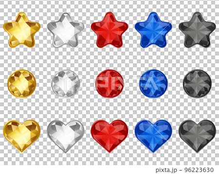 Set of 15 star-shaped and heart-shaped gem icons 96223630