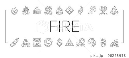 flame hot fire burn bonfire heat icons set vector 96223958