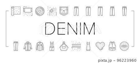 denim textile material fashion icons set vector 96223960
