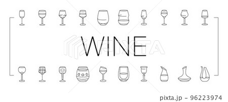 wine glass red drink alcohol icons set vector 96223974