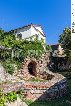 Behind ruins of Byzantium South Round Tower, dating from 5th-6th century, Plovdiv, Bulgaria Behind ruins of Byzantium South Round Tower, dating from 5th-6th century, Plovdiv, Bulgaria 96223994