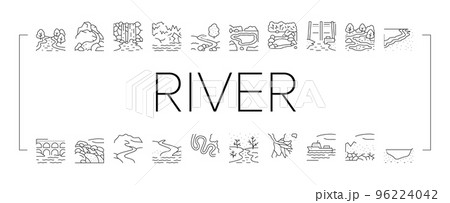 River And Lake Nature Landscape Icons Set Vector 96224042
