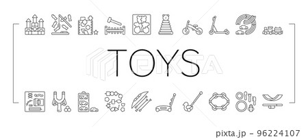 Wooden Toy For Children Play Time Icons Set Vector 96224107
