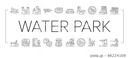 Water Park Attraction And Pool Icons Set Vector 96224109