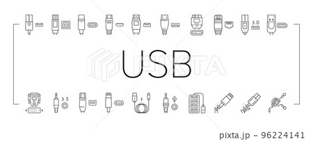 Usb Cable And Port Purchases Icons Set Vector 96224141