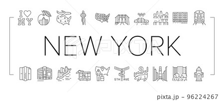 New York American City Landmarks Icons Set Vector 96224267