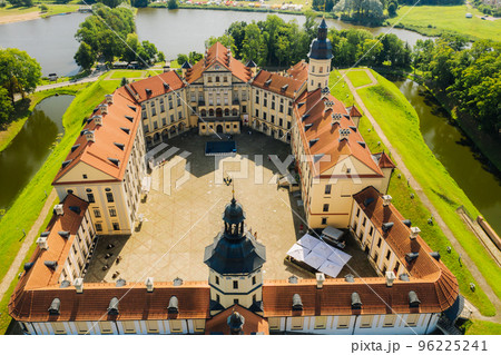 Top view of the Nesvizh Castle and the park in the summer.Belarus 96225241