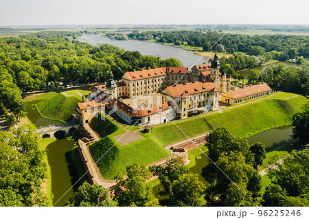 Top view of the Nesvizh Castle and the park in the summer.Belarus 96225246