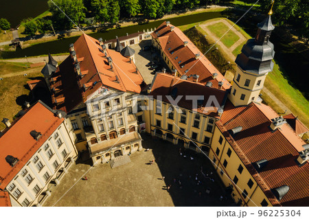 Top view of the Nesvizh Castle and the park in the summer.Belarus 96225304