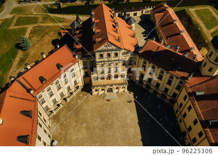 Top view of the Nesvizh Castle and the park in the summer.Belarus 96225306
