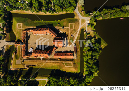 Top view of the Nesvizh Castle and the park in the summer.Belarus 96225311