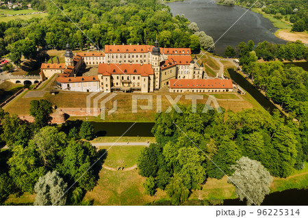 Top view of the Nesvizh Castle and the park in the summer.Belarus 96225314