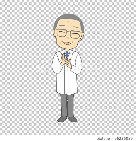 一位身穿白大褂的老人高興地拍手的插圖 96226089