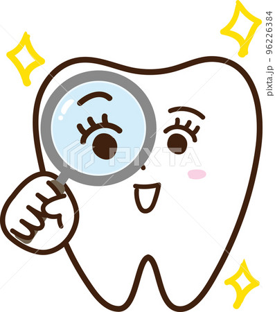 歯　虫メガネ　検査　顔　擬人化　女性　表情　笑顔　楽しい 96226384