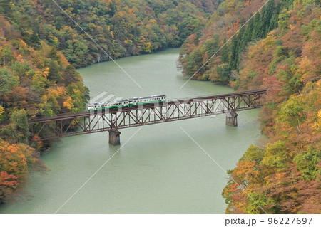 紅葉の只見線を走る列車 紅葉の只見線を走る列車 96227697