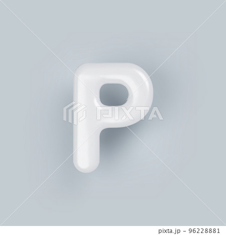 3D White plastic uppercase letter P with a glossy surface on a gray background. 96228881