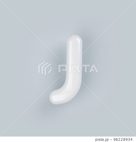 3D White plastic uppercase letter J with a glossy surface on a gray background. 96228934