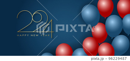Happy New Year 2024 Elegant gold text with balloons and confetti. Realistic vector illustration 96229487