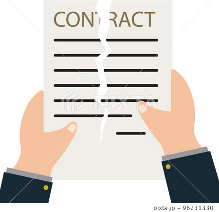 person hands ripping up a contract. Terminated contract sign. Business concept of disagreement. flat style. 96231330
