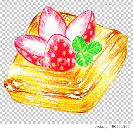 苺の乗ったデニッシュの色鉛筆画ワンポイント 96231503