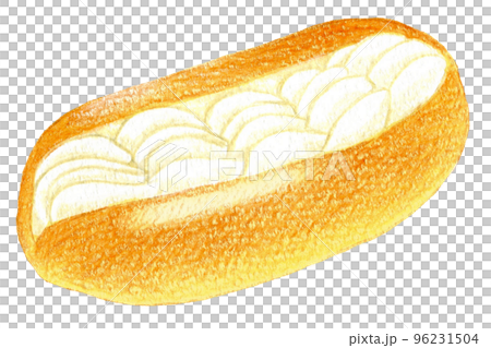 ホイップクリームを挟んだコッペパンの色鉛筆画ワンポイント ホイップクリームを挟んだコッペパンの色鉛筆画ワンポイント 96231504