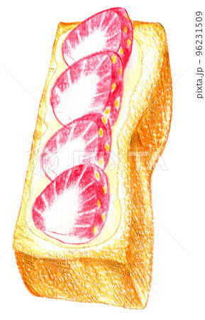 イチゴの乗った食パンの色鉛筆画ワンポイント 96231509