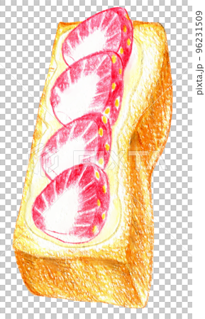 イチゴの乗った食パンの色鉛筆画ワンポイント 96231509