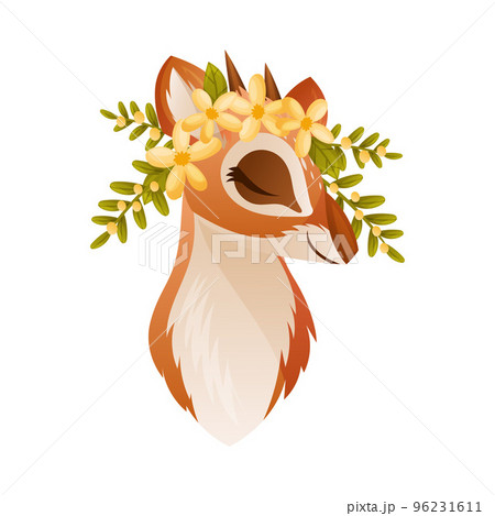 Brown Dik-dik as African Small Antelope with Horns Having Floral Wreath on Its Head Vector Illustration Brown Dik-dik as African Small Antelope with Horns Having Floral Wreath on Its Head Vector Illustration 96231611