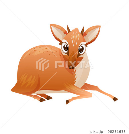 Sitting Brown Dik-dik as African Small Antelope with Horns Vector Illustration 96231633