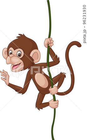 Cartoon baby monkey hanging on a tree branch Cartoon baby monkey hanging on a tree branch 96231930