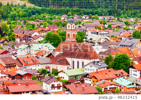 Mittenwald town aerial panoramic view, Germany 96232415