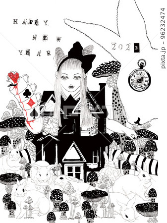 2023年 年賀状 卯年 不思議の国のアリス 2023年 年賀状 卯年 不思議の国のアリス 96232474