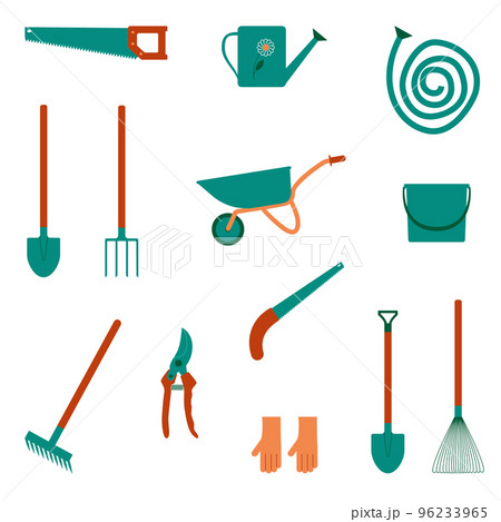 Set of garden tools. Tools for the care of garden plants. Flat style. Vector. 96233965