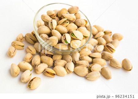roasted pistachios on white background roasted pistachios on white background 96234151