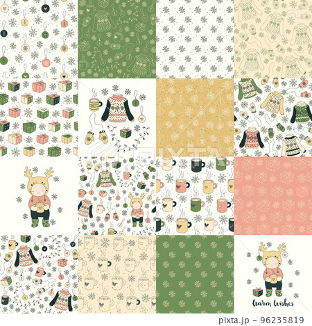 Set of vector Christmas seamless patterns and objects Set of vector Christmas seamless patterns and objects 96235819
