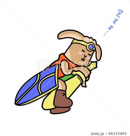 眠る勇者の姿のうさぎのイラスト　RPGゲーム風 96235965