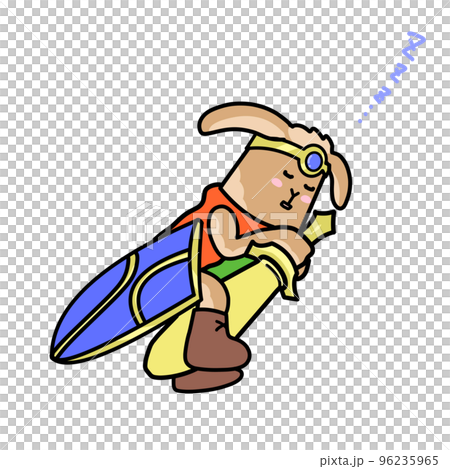眠る勇者の姿のうさぎのイラスト　RPGゲーム風 96235965
