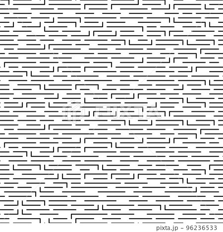 Simple vector seamless monochrome pattern of lines and angles in linear style. Vector seamless black and white pattern of thin horizontal lines and corners with rounded edges. 96236533