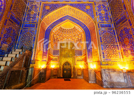 Registan mosaic pattern design background, Samarkand Registan mosaic pattern design background, Samarkand 96236555