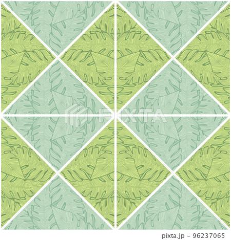 Contoured outline leaves mosaic seamless pattern. Palm leaf tile. Botanical foliage endless wallpaper. Contoured outline leaves mosaic seamless pattern. Palm leaf tile. Botanical foliage endless wallpaper. 96237065
