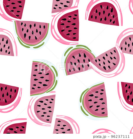 Hand drawn watermelon slices seamless pattern....のイラスト素材 [96237111] - PIXTA