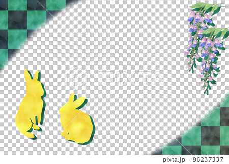 New Year's card rabbit checkered wisteria flower New Year's card rabbit checkered wisteria flower 96237337