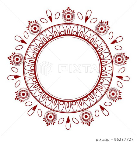 Simple elegant oriental style floral mandala, kolam, rangoli, with copyspace in the centre. Dark-red concentric asian ornament 96237727
