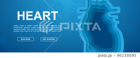 Heart 3d paper cut symbol for head promotion banner. Cardiology design template illustration. Horizontal paper cut Internal organ illustration 96238095