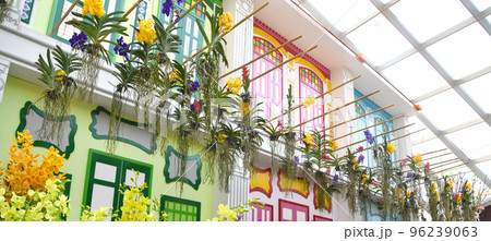 ガーデンズ・バイ・ザ・ベイ植物園のシンガポールのプラナカン建築物 ガーデンズ・バイ・ザ・ベイ植物園のシンガポールのプラナカン建築物 96239063